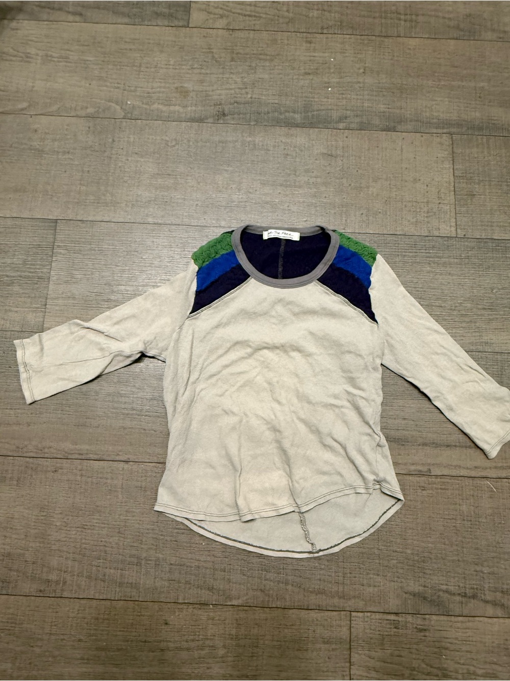 We The Free Kids Long Sleeve Tee in Light Gray with Blue & Green Panels